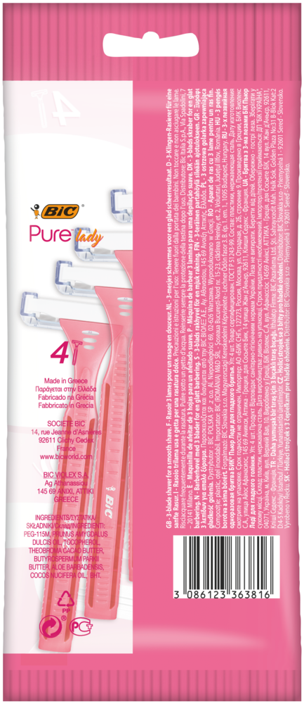 Tuotekuva: BIC varsiterä Pure 3 Lady Pink 4-pack