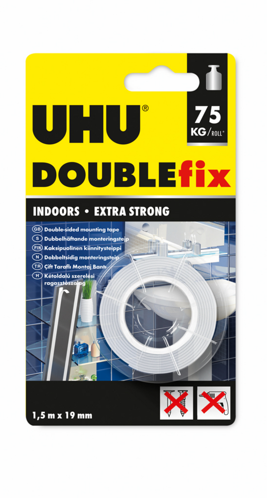 Tuotekuva: UHU Double-Fix Indoors kiinnitysteippi 1,5m x 19mm