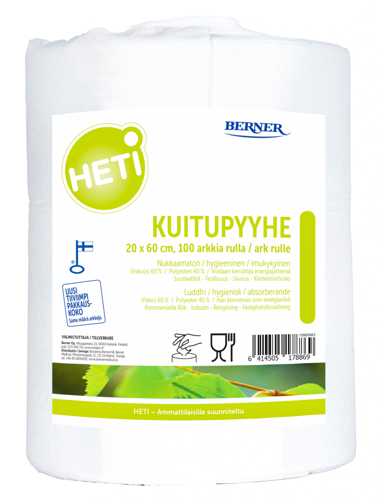 Tuotekuva: HETI Kuitupyyhe 20x60cm 100 arkkia/rulla