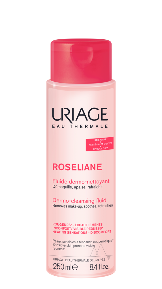 Tuotekuva: Uriage Roseliane Dermo-Cleansing Fluid 250 ml puhdistusemulsio punoitukseen taipuvaiselle herkälle iholle