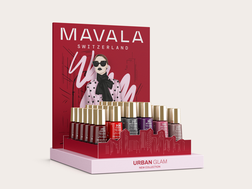 Tuotekuva: Mavala Urban Glam -kynsilakkakokoelma + pöytäteline